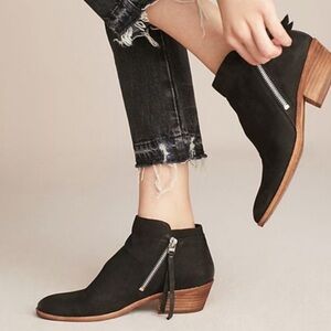 Sam Edelman Packer Black Leather Double Zip Ankle Booties with Wooden Heel 9.5